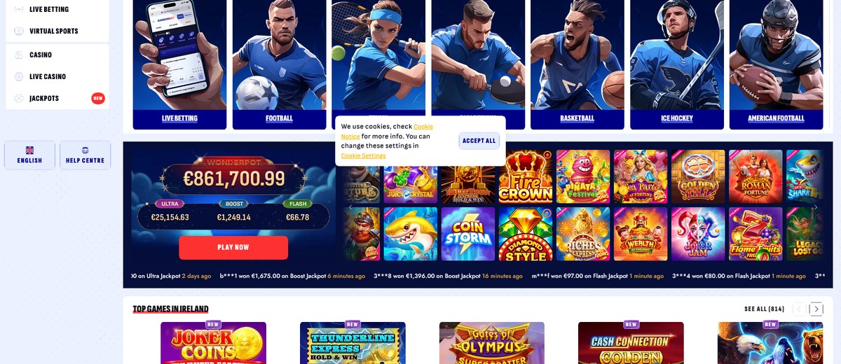 Popular sports and odds boards