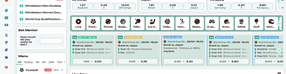Popular sports and odds boards