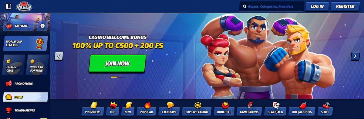 Lobby de BigClash et la promo de bienvenue, capturé en direct