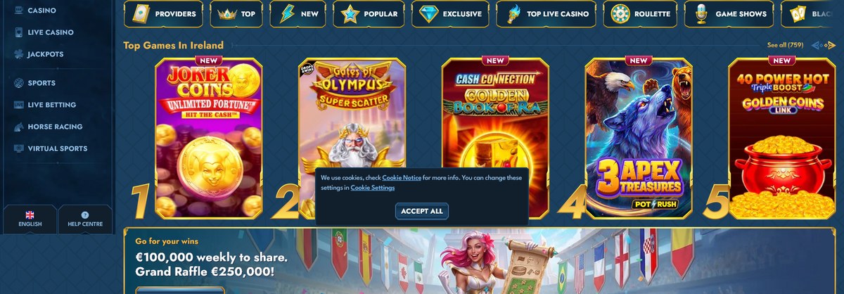Popular slots on the Casea lobby