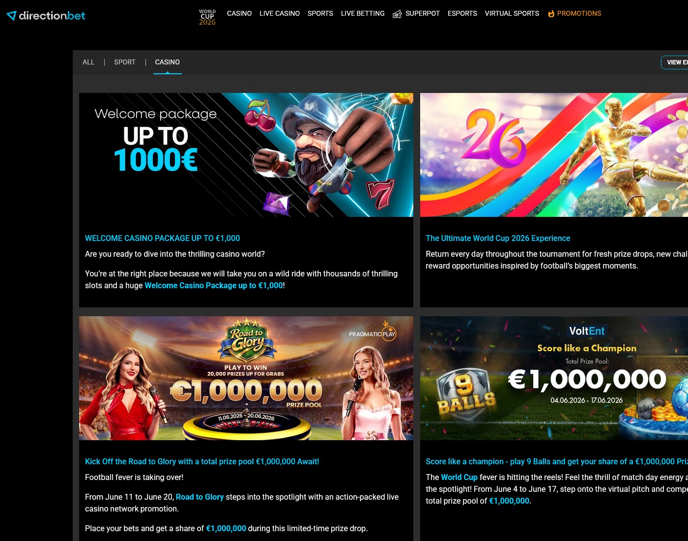 DirectionBet promotions page showing the current offer set