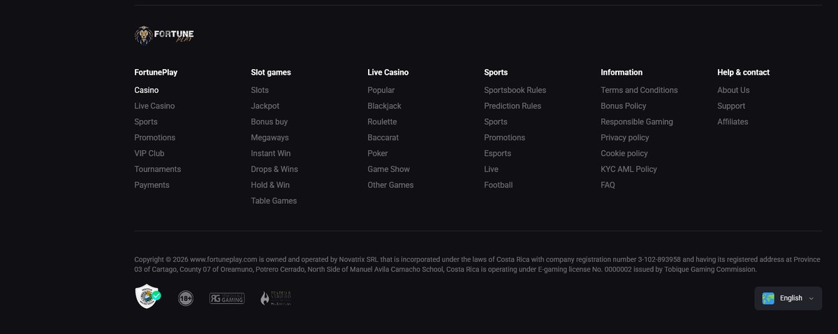 Pied de page avec la licence et les marques de jeu responsable