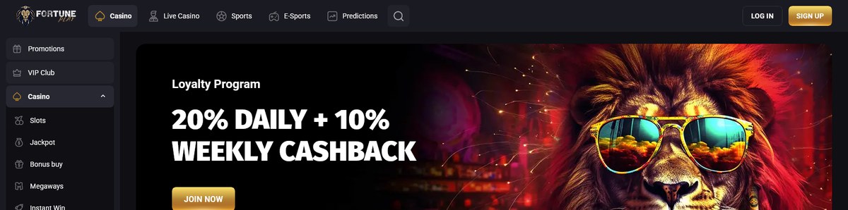 Lobby de FortunePlay et la promo de bienvenue, capturé en direct