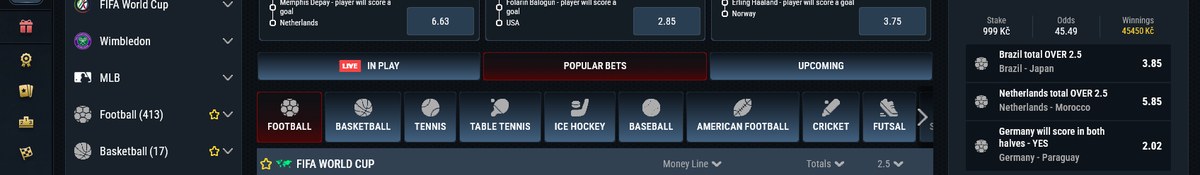 Markets and bet types covered