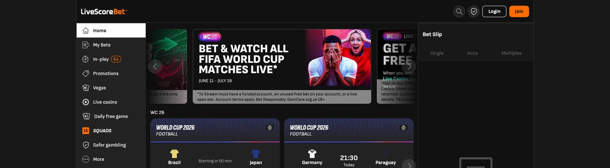 LiveScore Bet sportsbook and the welcome area