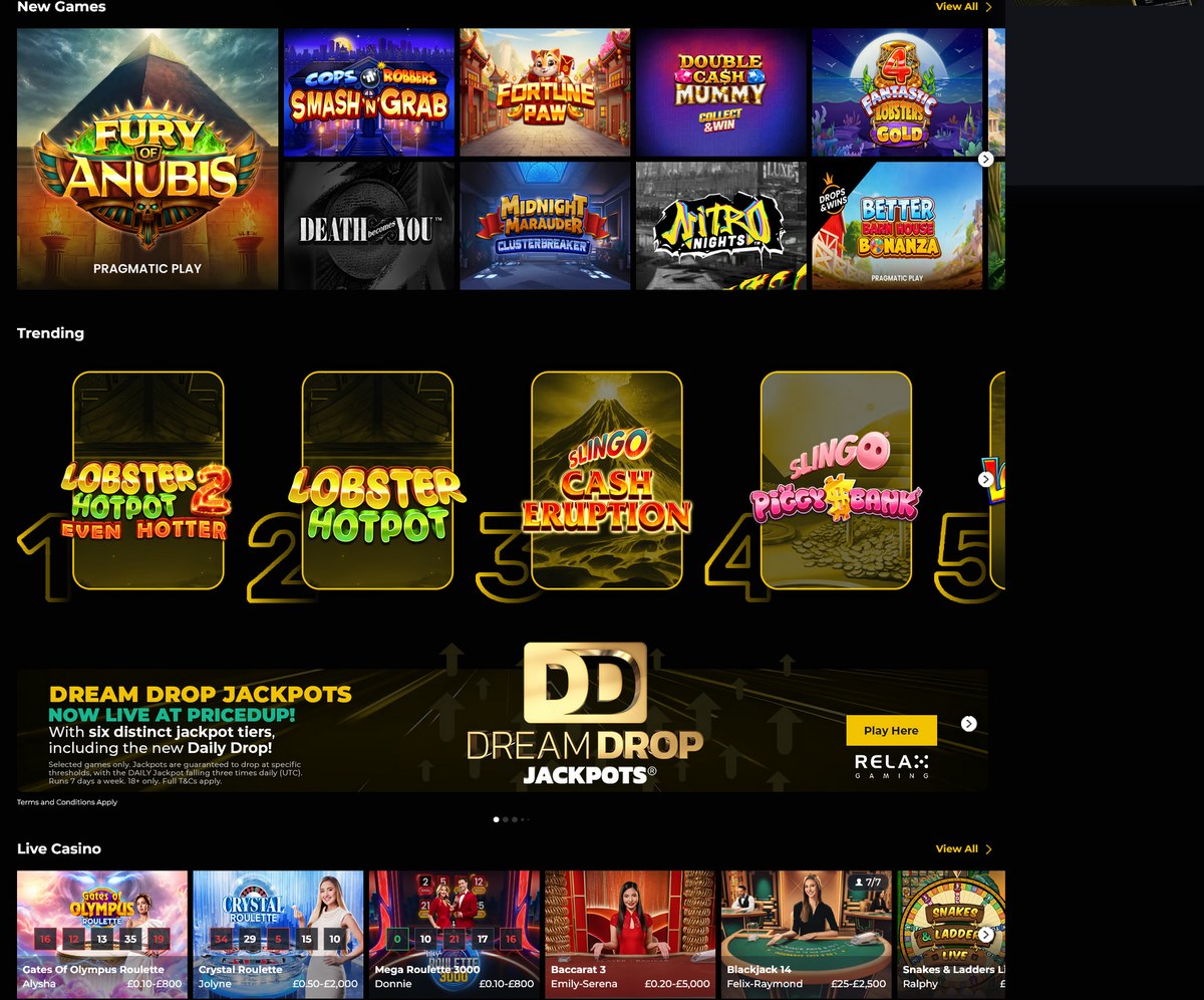 Popular slots on the PricedUp lobby