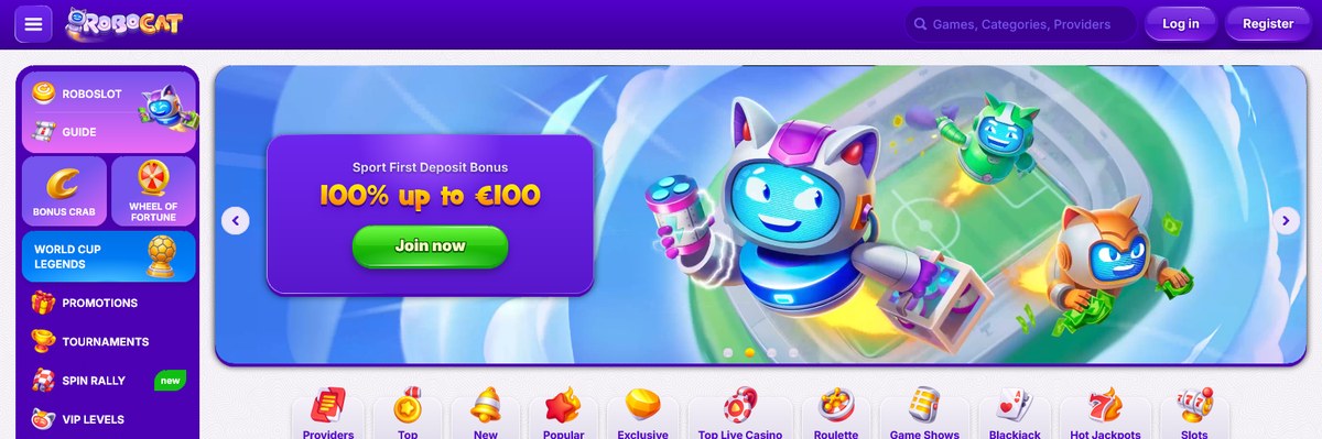 Lobby de Robocat et la promo de bienvenue, capturé en direct