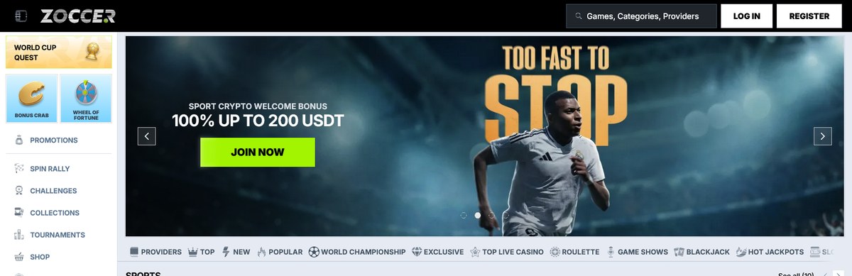 Lobby de Zoccer et la promo de bienvenue, capturé en direct