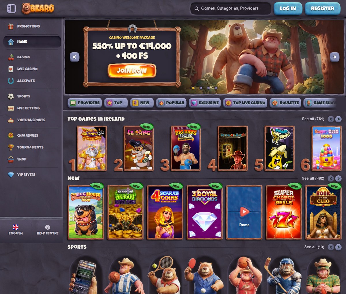 Bearo casino lobby, captured 11 Aug 2026, public view