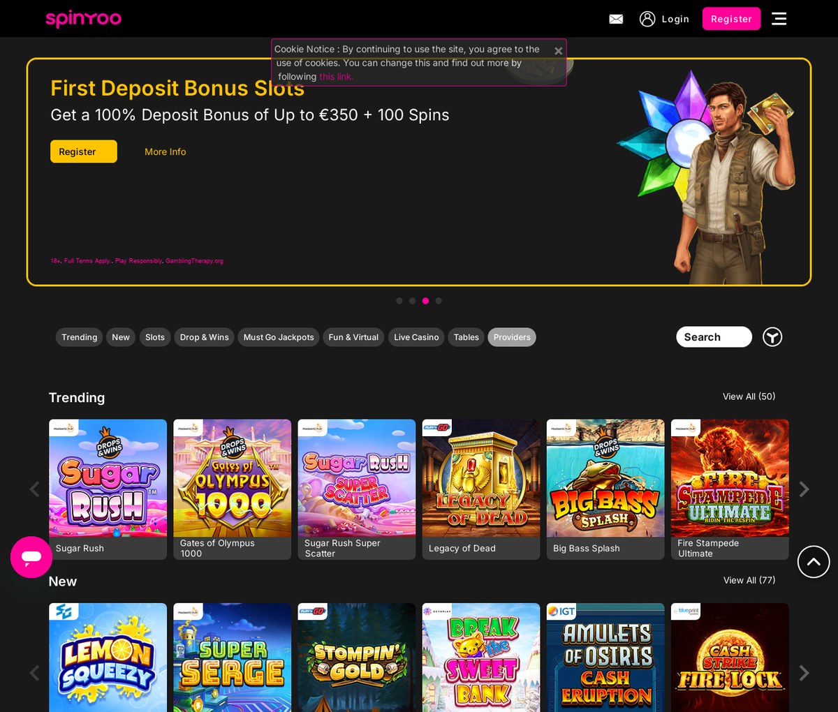 SpinYoo casino lobby, captured 11 Aug 2026, public view